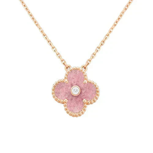 [Baslove]CLOVER 15MM DIAMOND RHODONITE NECKLACE