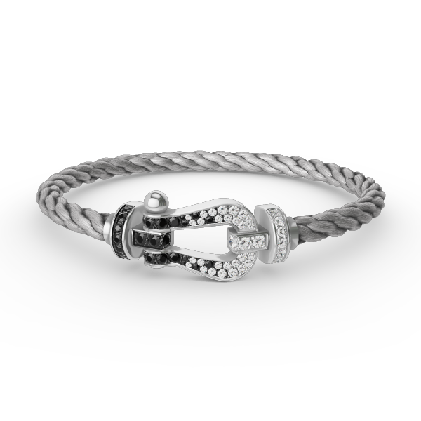 [Baslove]FORCE LARGE HORSESHOE BLACK WHITE DIAMOND BRACELET SILVER