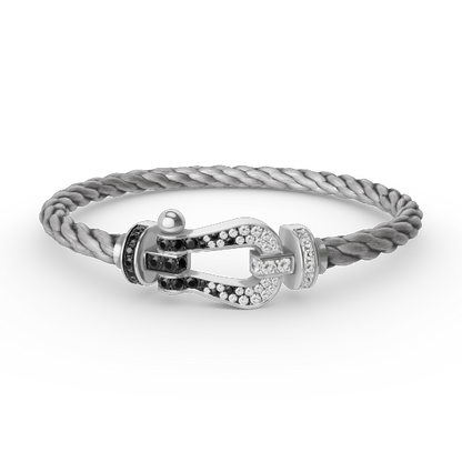 [Baslove]FORCE LARGE HORSESHOE BLACK WHITE DIAMOND BRACELET SILVER