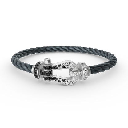 [Baslove]FORCE LARGE HORSESHOE BLACK WHITE DIAMOND BRACELET SILVER