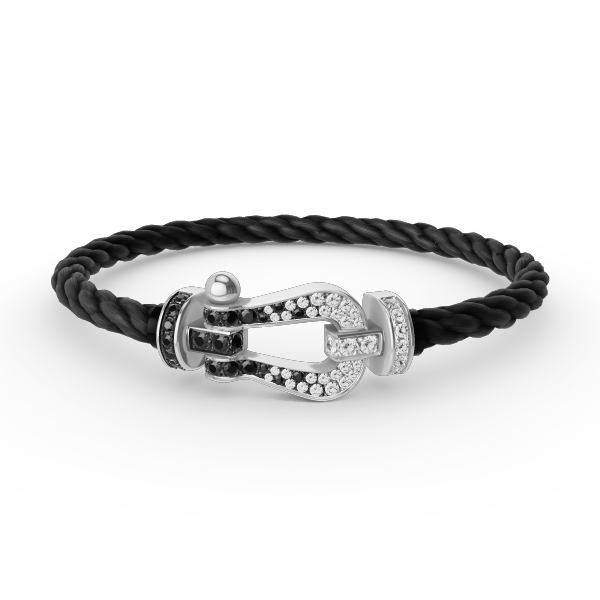 [Baslove]FORCE LARGE HORSESHOE BLACK WHITE DIAMOND BRACELET SILVER