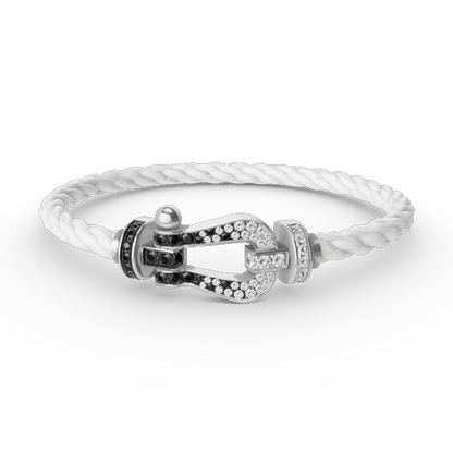 [Baslove]FORCE LARGE HORSESHOE BLACK WHITE DIAMOND BRACELET SILVER