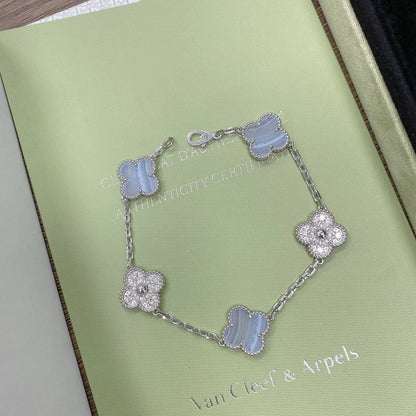 [AURORA] CLOVER 5 MOTIF PURPLE CHALCEDONY BRACELET COLLECTION