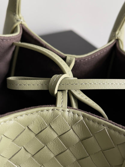SMALL PINACOTECA REVERSIBLE TOTE BAG 24 IN MATCHA LAMBSKIN AND BROWN SUEDE