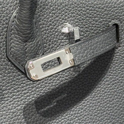 HERMES 25S MEDIUM BIRKIN 25 IN CHARCOAL GRAY CALFSKIN SILVER HARDWARE