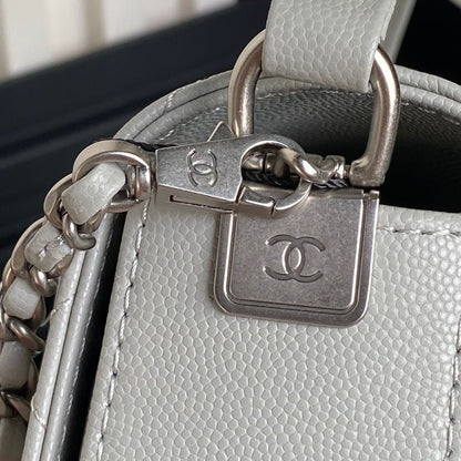 RETRO STYLE FLAP BAG 22 IN RHINO GRAY GRAINED CALFSKIN GOLD HARDWARE