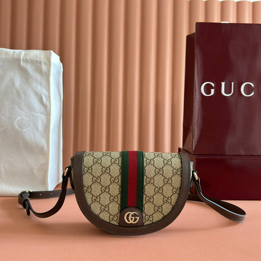 GUCCI 25S OPHIDIA MINI BAG 20 IN BEIGE CANVAS AND BROWN CALFSKIN