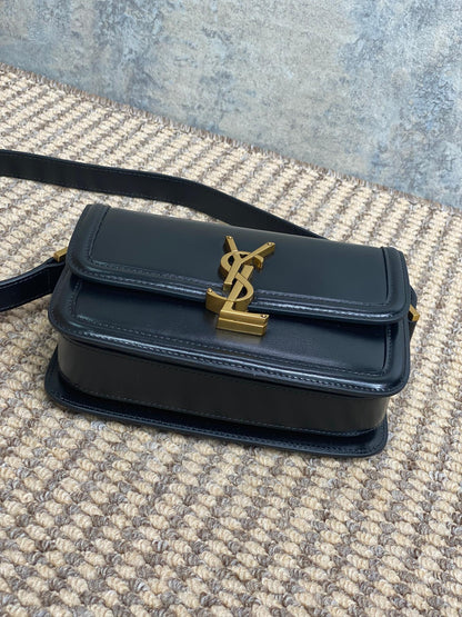 SOLFERINO SMALL SATCHEL 19 IN BLACK CALFSKIN GOLD HARDWARE