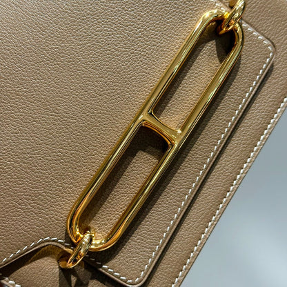 HM ROULIS 18 MINI BAG IN DARK BROWN CALFSKIN GOLD-TONE HARDWARE