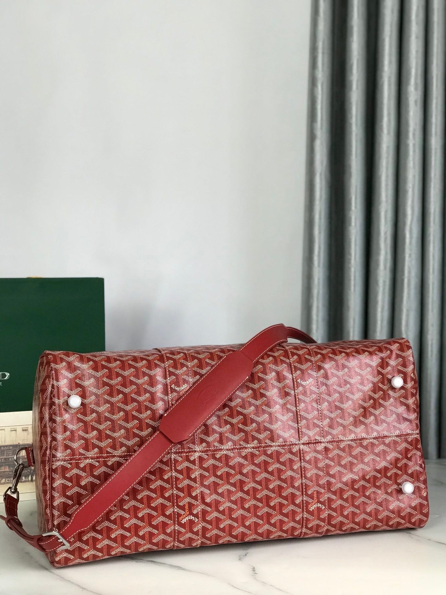 BOSTON 50 BAG IN RED GOYARDINE CANVAS AND CALFSKIN TRIM