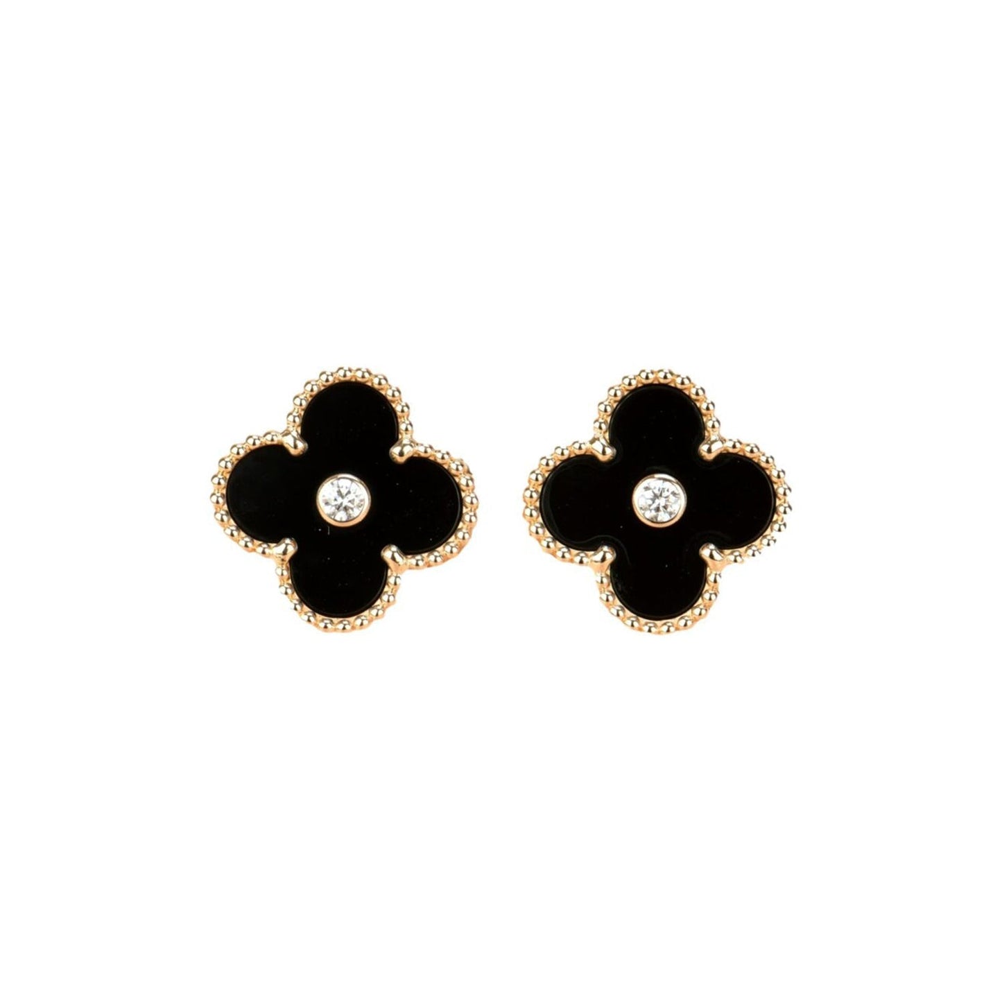 [Baslove]CLOVER MEDIUM 1 MOTIFS ONYX DIAMOND EARRINGS