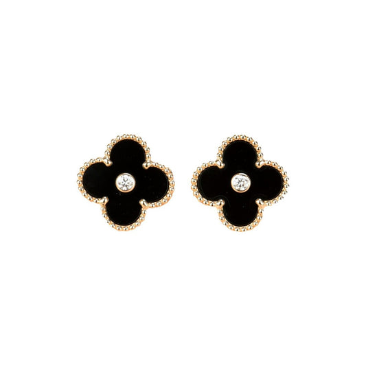 [Baslove]CLOVER MEDIUM 1 MOTIFS ONYX DIAMOND EARRINGS