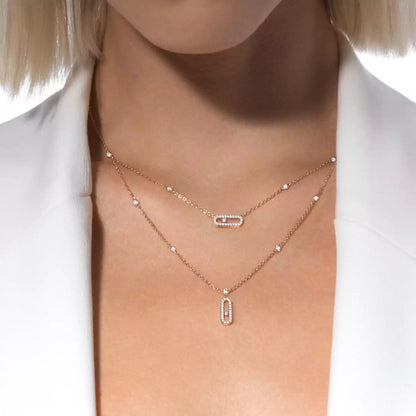 [AURORA]2 Rows Rose Gold Diamond Pave_ Necklace Move Uno