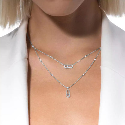 [AURORA]2 Rows Rose Gold Diamond Pave_ Necklace Move Uno
