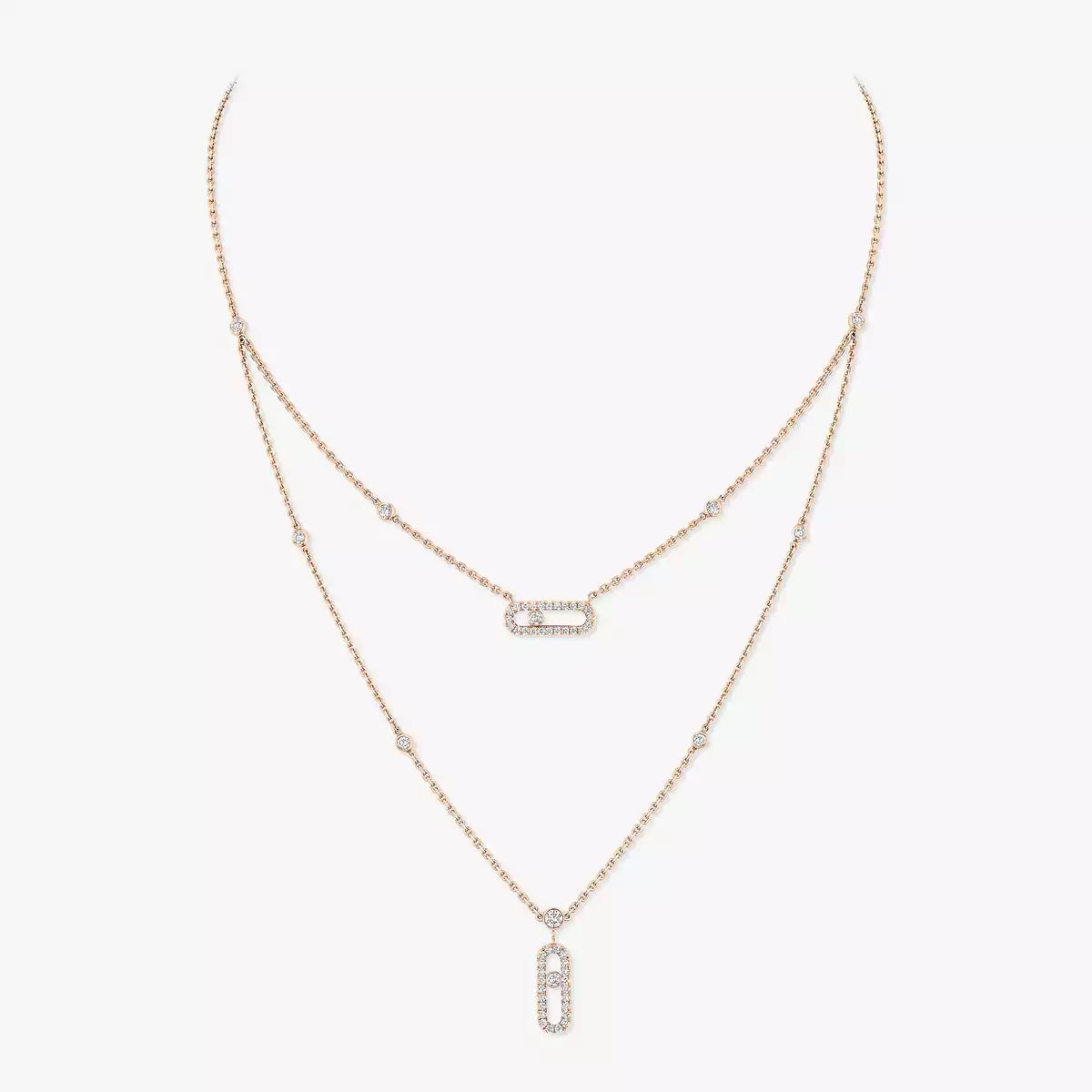 [AURORA]2 Rows Rose Gold Diamond Pave_ Necklace Move Uno