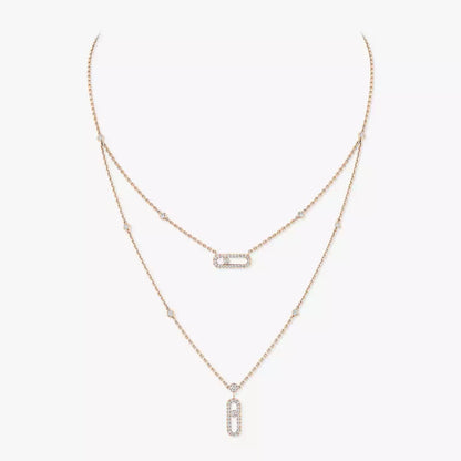 [AURORA]2 Rows Rose Gold Diamond Pave_ Necklace Move Uno