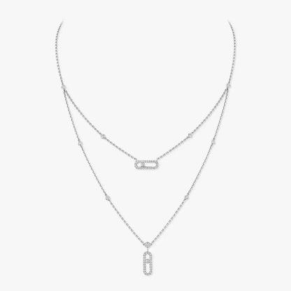 [AURORA]2 Rows Rose Gold Diamond Pave_ Necklace Move Uno