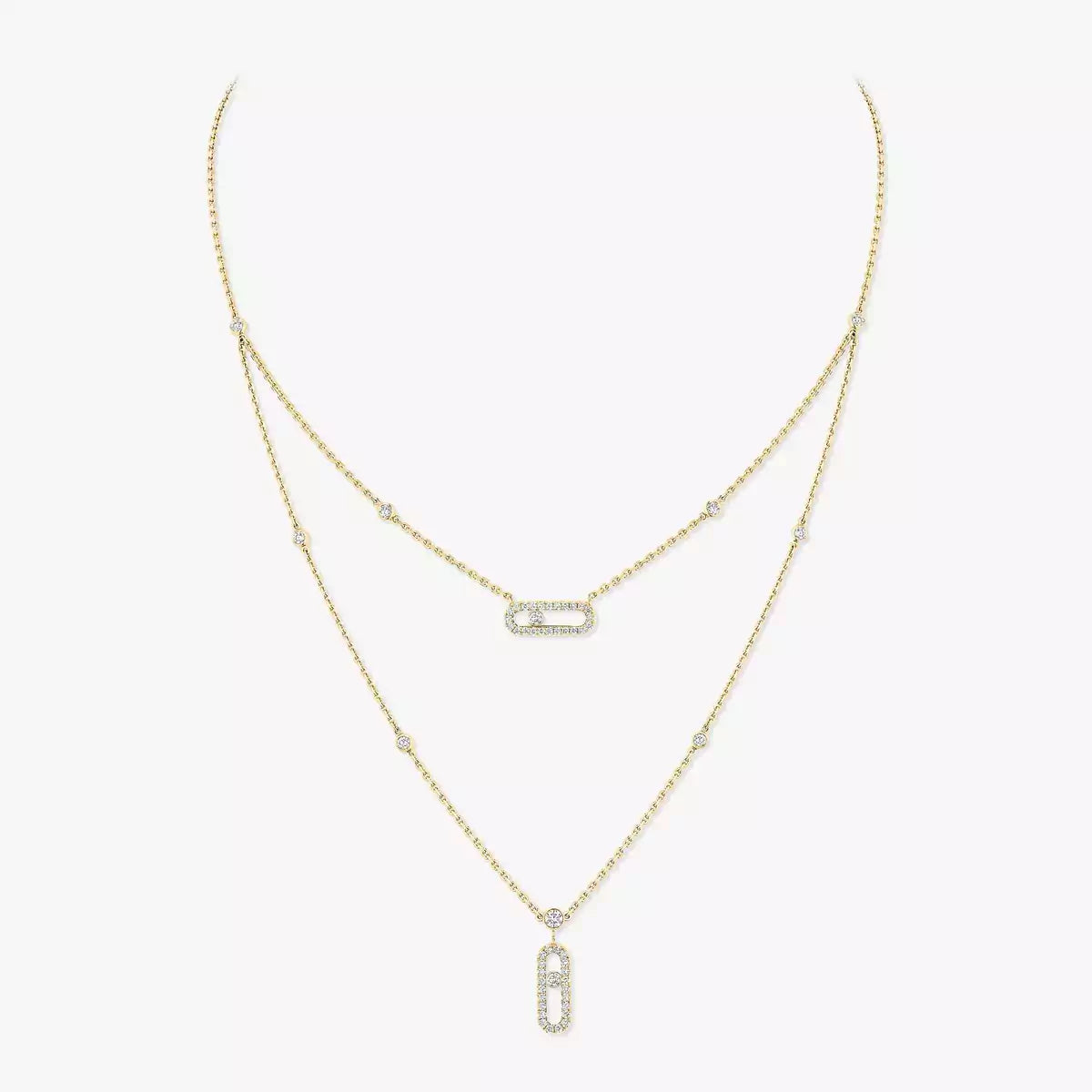 [AURORA]2 Rows Rose Gold Diamond Pave_ Necklace Move Uno