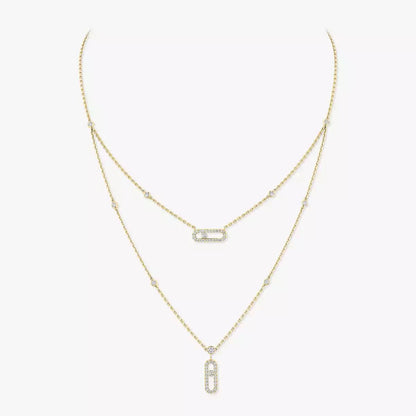 [AURORA]2 Rows Rose Gold Diamond Pave_ Necklace Move Uno