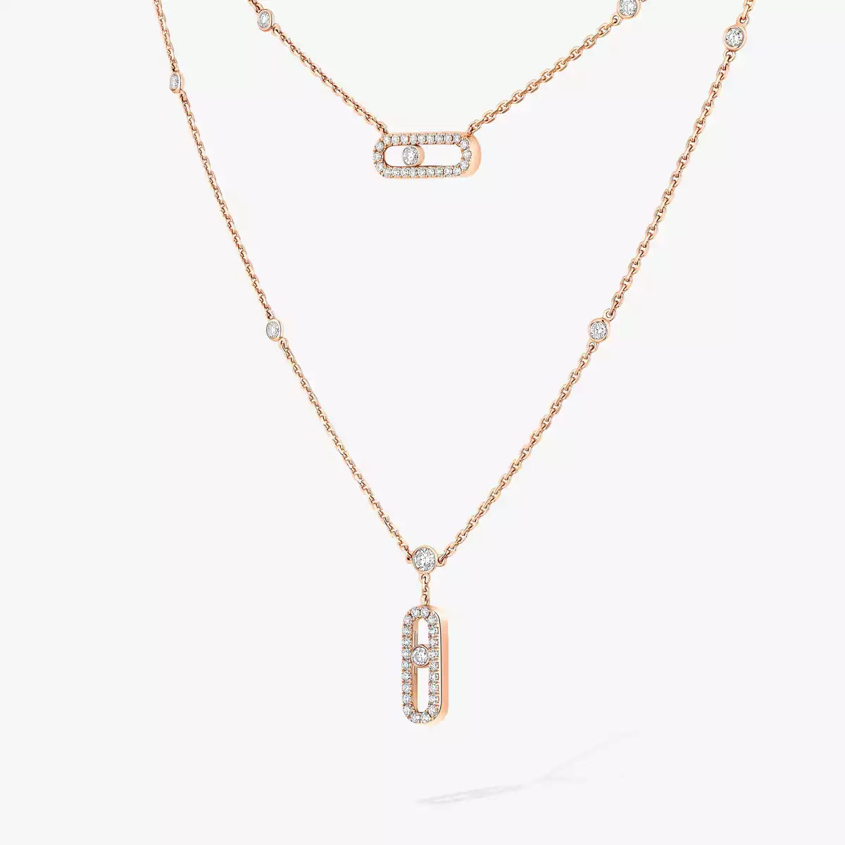[AURORA]2 Rows Rose Gold Diamond Pave_ Necklace Move Uno