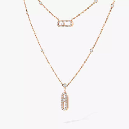 [AURORA]2 Rows Rose Gold Diamond Pave_ Necklace Move Uno