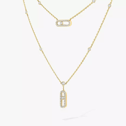 [AURORA]2 Rows Rose Gold Diamond Pave_ Necklace Move Uno