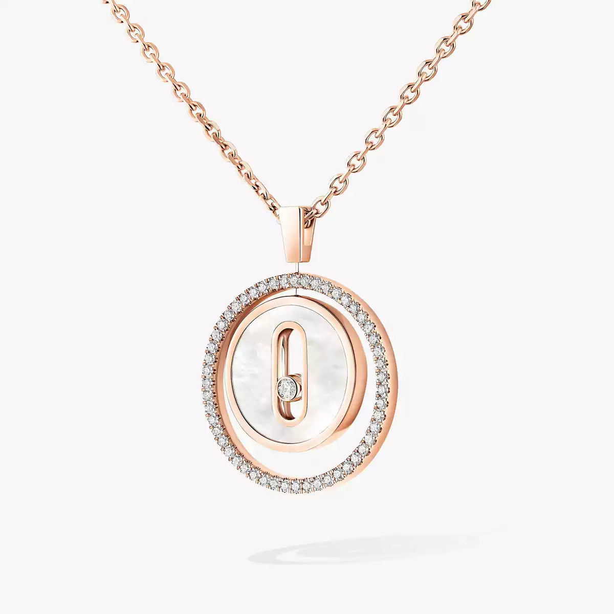 [AURORA]Lucky Move Diamond Necklace in Rose Gold and White Mother-of-Pearl