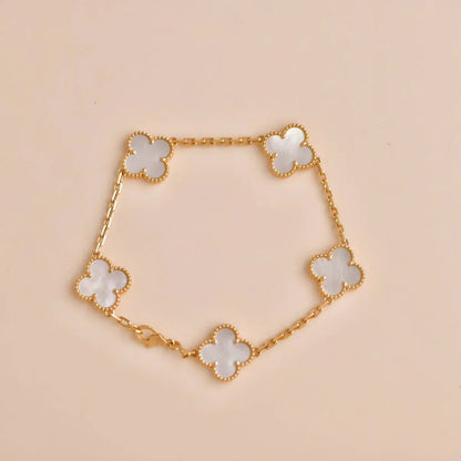 [AURORA]CLOVER WHITE PEARL MOP 5 MOTIF BRACELET COLLECTION