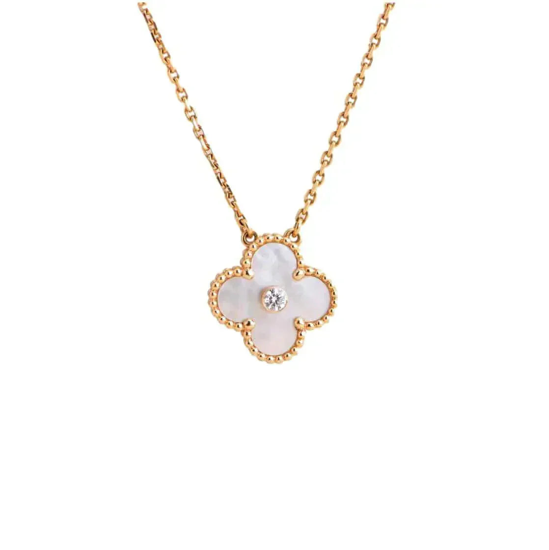 [Baslove]CLOVER 15MM DIAMOND WHITE FRITILLARIA NECKLACE