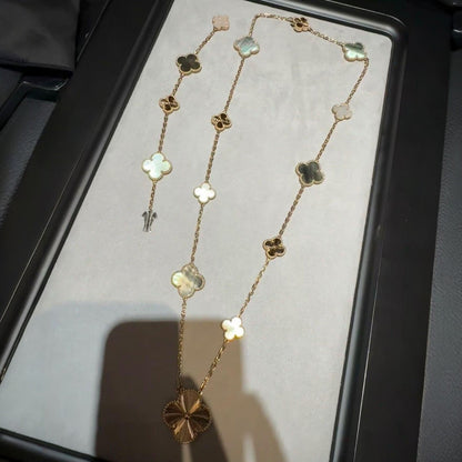 [AURORA]DETACHABLE CLOVER 15(11+4) FLOWER ROSE GOLD NECKLACE SET