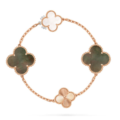 [AURORA]DETACHABLE CLOVER 15(11+4) FLOWER ROSE GOLD NECKLACE SET