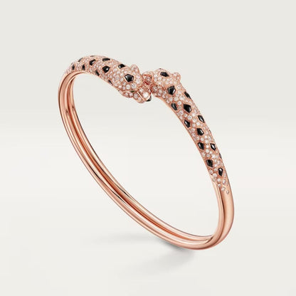 [AURORA]PANTHERE DOUBLE HEADED HALF DIAMOND OPEN BRACELET