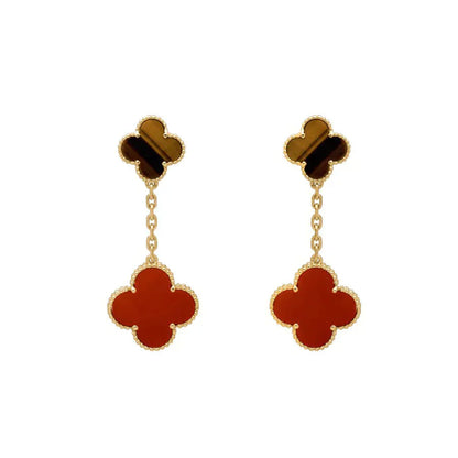 [Baslove]CLOVER  2 MOTIF  TIGER EYE CARNELIAN EARRINGS