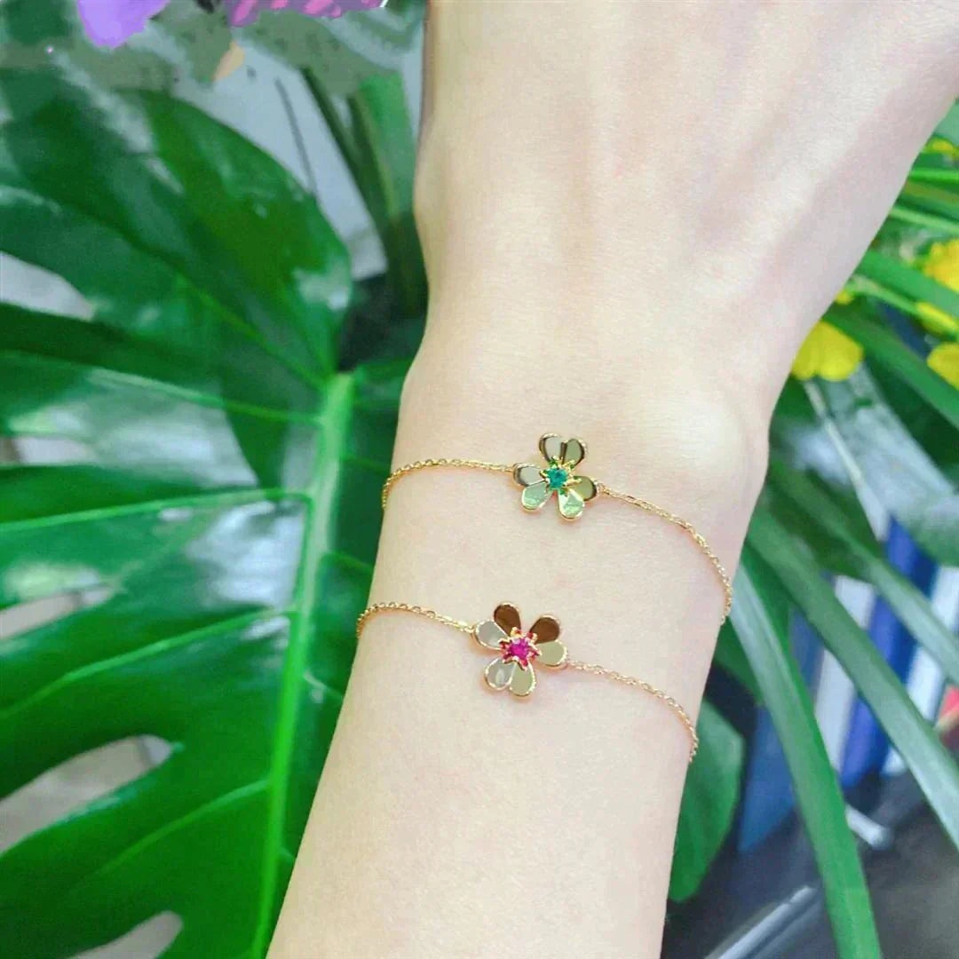 [Baslove]FRIVOLE GOLD FLOWER PINK MALACHITE BRACELET