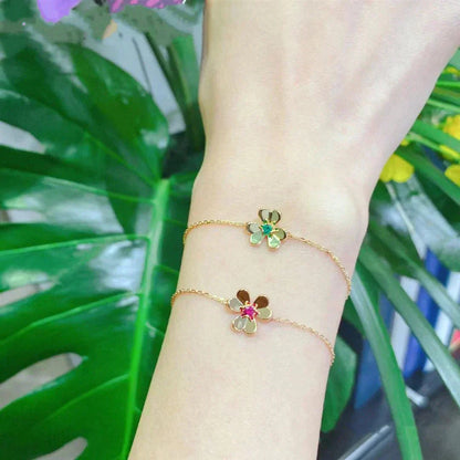 [Baslove]FRIVOLE GOLD FLOWER PINK MALACHITE BRACELET