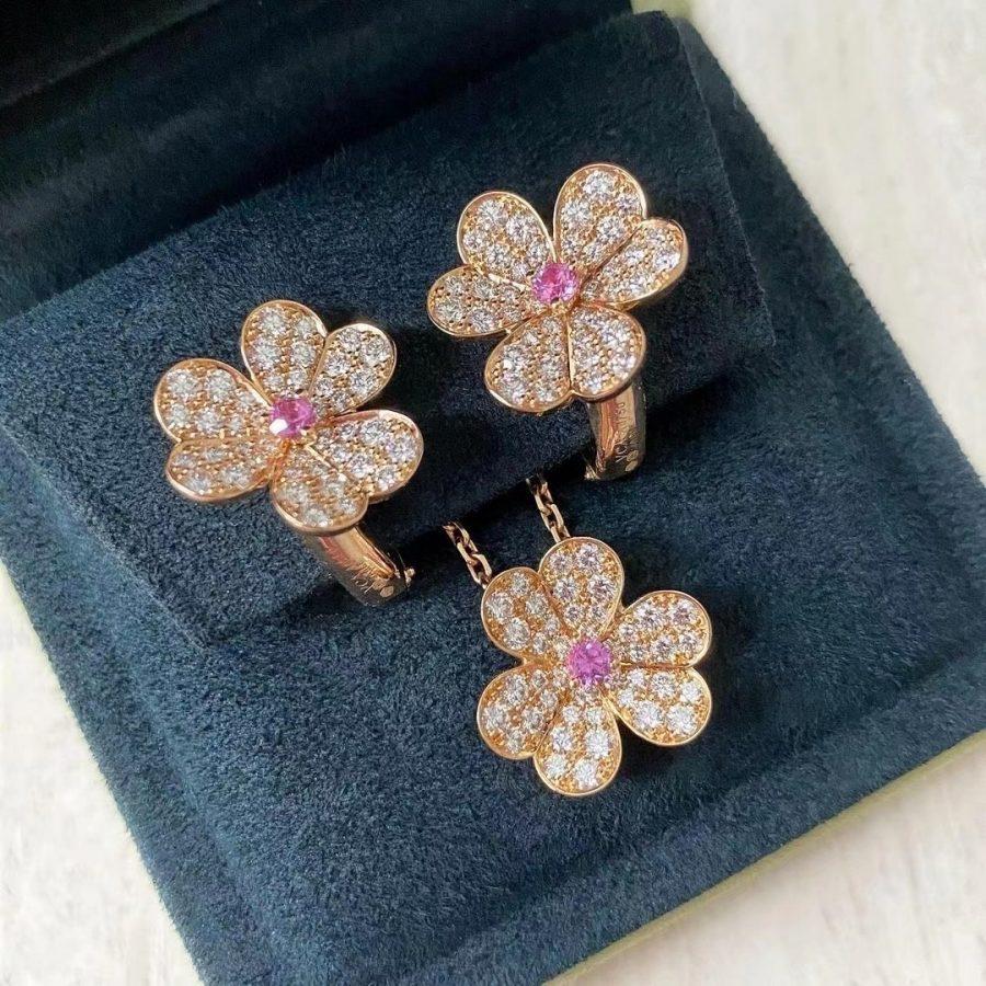 [Baslove]FRIVOLE PINK GOLD FLOWER DIAMOND EARRINGS