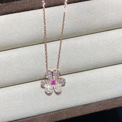 [basloveJW]FRIVOLE ROSÉGOLD-HALSKETTE MIT BLUMEN UND DIAMANTEN