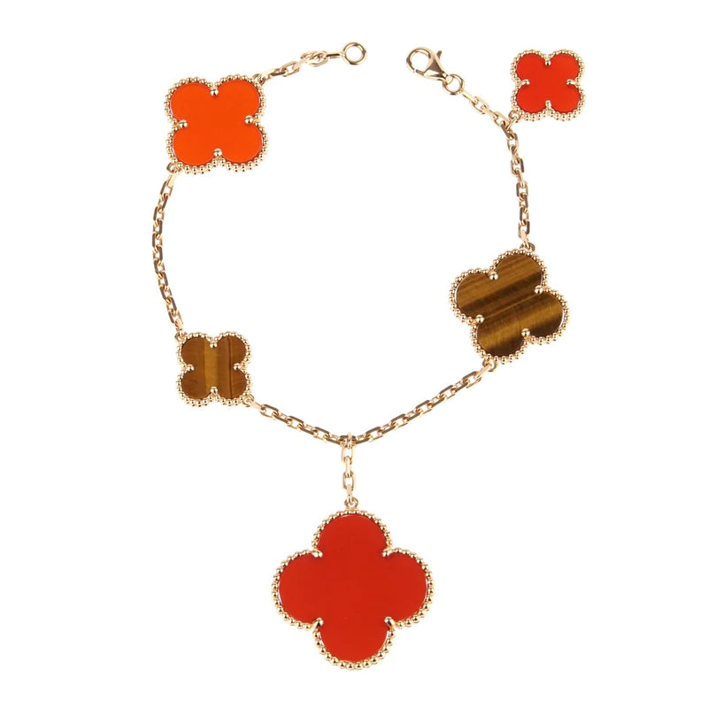 [Baslove]CLOVER BRACELET 5 MOTIFS CARNELIAN TIGER EYE