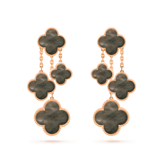 [Baslove]CLOVER EARRINGS DARK MOP 4 MOTIFS ROSE GOLD