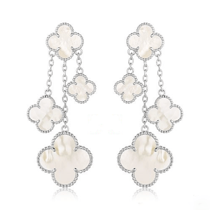 [Baslove]CLOVER EARRINGS WHITE MOP 4 MOTIFS SILVER