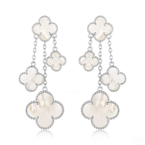 [Baslove]CLOVER EARRINGS WHITE MOP 4 MOTIFS SILVER