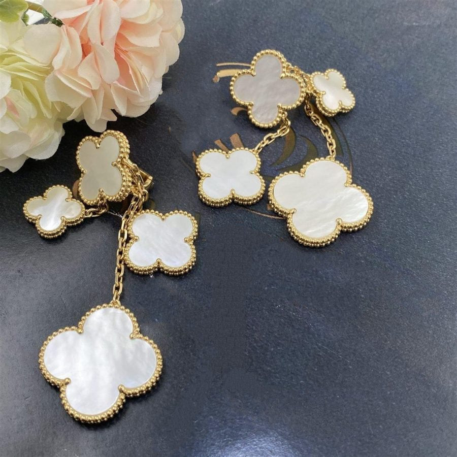 [Baslove]CLOVER EARRINGS WHITE MOP 4 MOTIFS GOLD