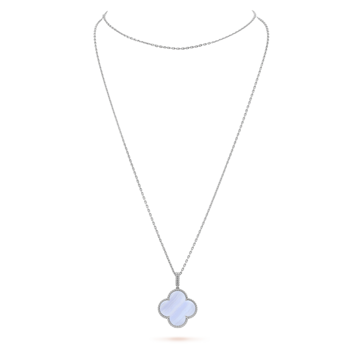 [Baslove]CLOVER SILVER CHALCEDONY BIG CLOVER NECKLACE