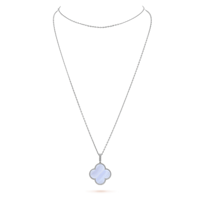 [Baslove]CLOVER SILVER CHALCEDONY BIG CLOVER NECKLACE