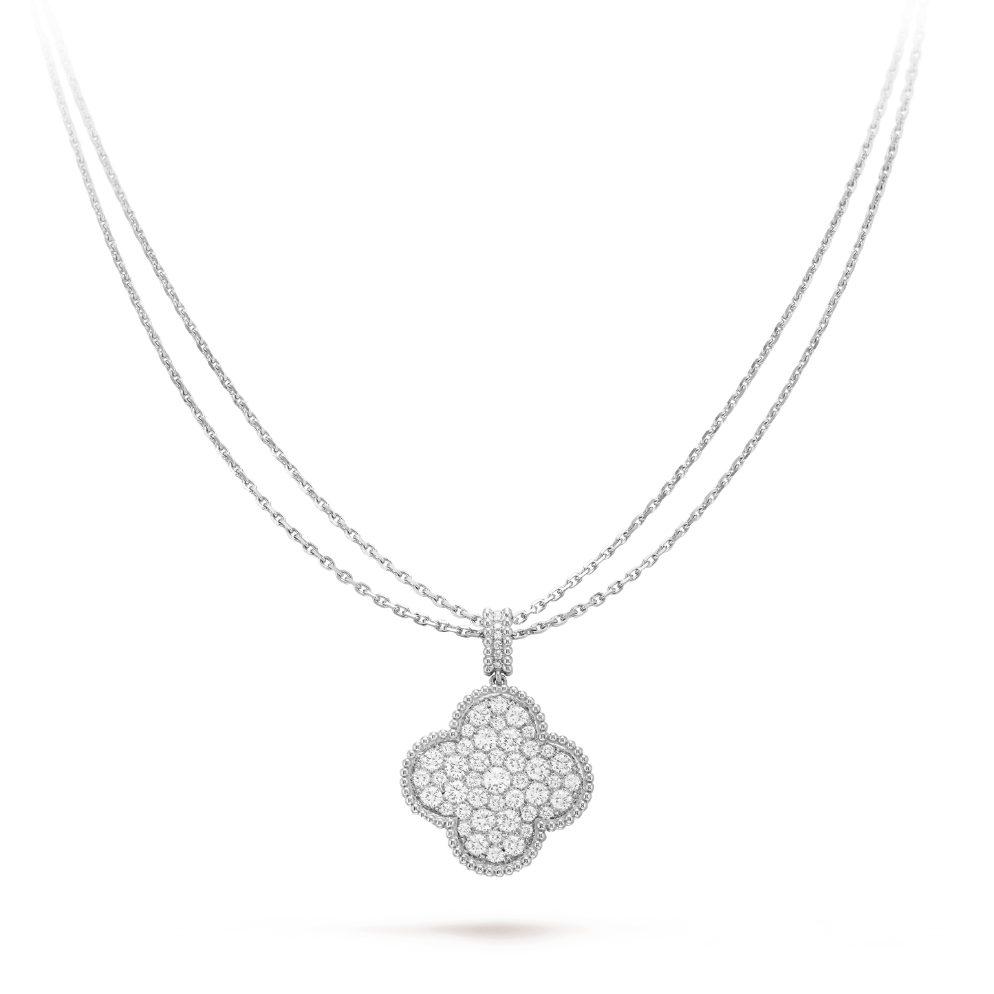 [Baslove]CLOVER 25MM SILVER FULL DIAMOND BIG CLOVER NECKLACE