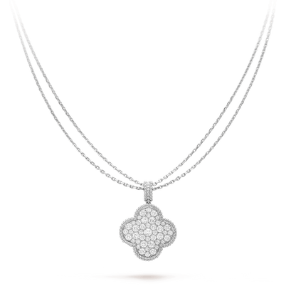 [Baslove]CLOVER 25MM SILVER FULL DIAMOND BIG CLOVER NECKLACE