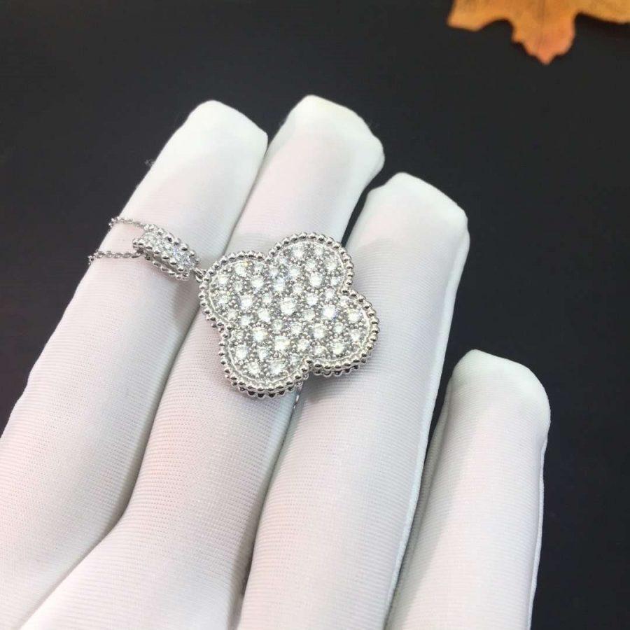 [Baslove]CLOVER 25MM SILVER FULL DIAMOND BIG CLOVER NECKLACE