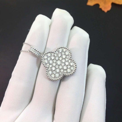 [Baslove]CLOVER 25MM SILVER FULL DIAMOND BIG CLOVER NECKLACE