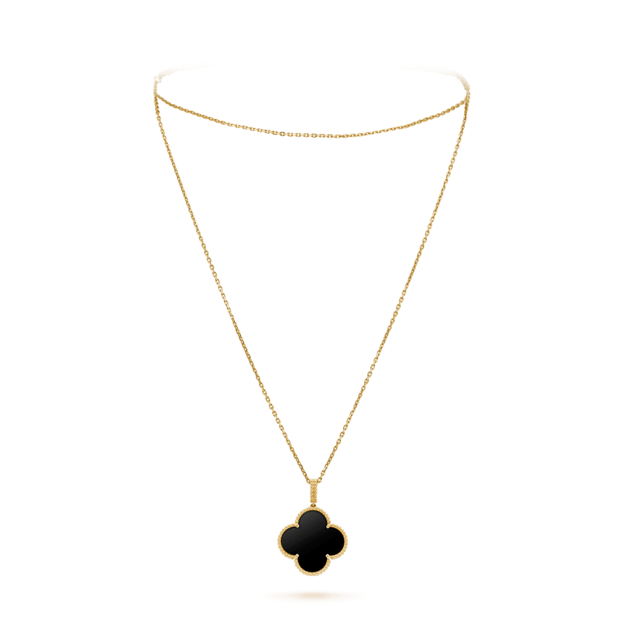 [Baslove]CLOVER 25MM GOLD ONYX BIG CLOVER NECKLACE