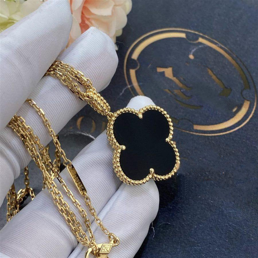 [Baslove]CLOVER 25MM GOLD ONYX BIG CLOVER NECKLACE